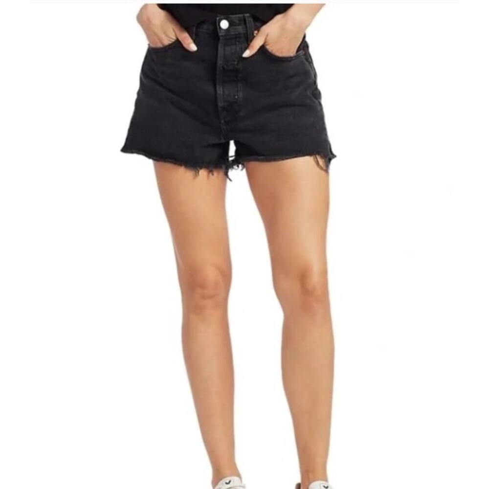 Re/Done Black Denim Shorts Size 29 Onyx Raw Hem
